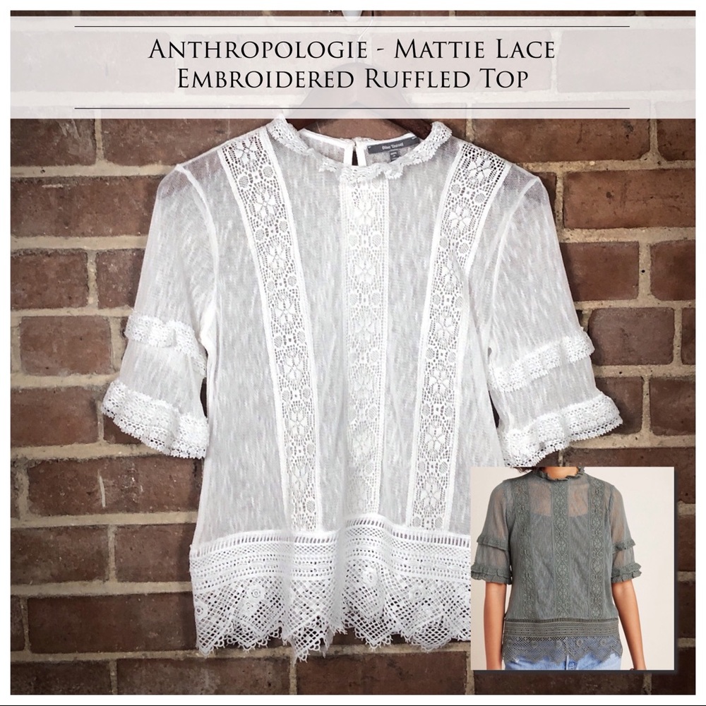 Anthropologie-Mattie Lace Embroidered Ruffled Top